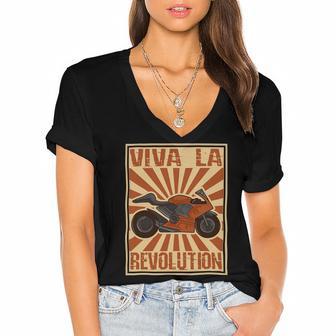 Motorcycle Retro Color Woodblock 482 Shirt Women's Jersey Short Sleeve Deep V-Neck Tshirt | Favorety DE