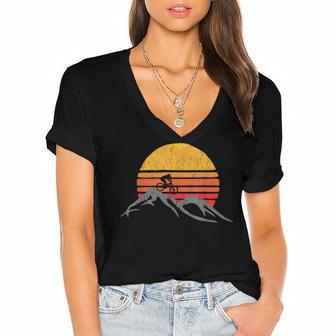 Mountain Bike Vintage Sunset Design Graphic 235 Trending Shirt Women's Jersey Short Sleeve Deep V-Neck Tshirt | Favorety