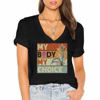 My Body My Choice Feminist Womens Floral Feminist Women's Jersey Short Sleeve Deep V-Neck Tshirt | Mazezy