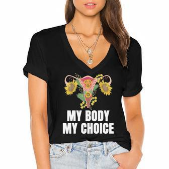 My Body My Choice Us Flag Feminist Womens Rights Women's Jersey Short Sleeve Deep V-Neck Tshirt | Mazezy