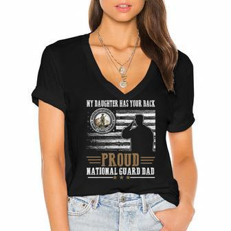 My Daughter Has Your Back Proud National Guard Dad Patriotic Women's Jersey Short Sleeve Deep V-Neck Tshirt | Mazezy