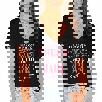 My Favorite Nurse Calls Me Mama Mom Nursing Graduation Gift Women's Jersey Short Sleeve Deep V-Neck Tshirt | Mazezy