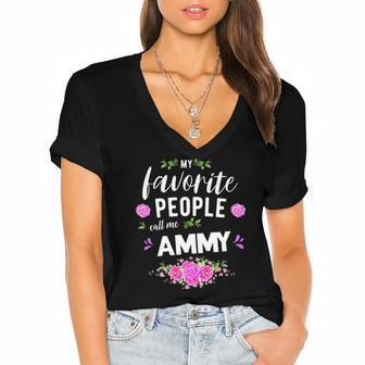 My Favorite People Call Me Ammy Grandma Women's Jersey Short Sleeve Deep V-Neck Tshirt | Mazezy