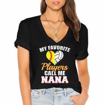 My Favorite Softball Volleyball Players Call Me Nana Women's Jersey Short Sleeve Deep V-Neck Tshirt | Mazezy