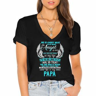 My Papa I Want To Hug So Tight One Who Is Never More Than Women's Jersey Short Sleeve Deep V-Neck Tshirt | Mazezy
