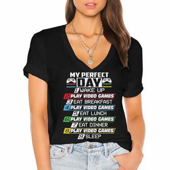 My Perfect Day Video Games Funny Cool 554 Shirt Women's Jersey Short Sleeve Deep V-Neck Tshirt | Favorety UK