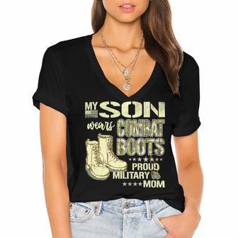 My Son Wears Combat Boots Proud 691 Shirt Women's Jersey Short Sleeve Deep V-Neck Tshirt | Favorety