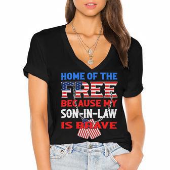 My Soninlaw Is Brave Home Of The Free 687 Shirt Women's Jersey Short Sleeve Deep V-Neck Tshirt | Favorety