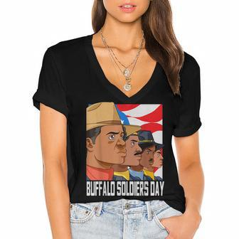National Buffalo Soldiers Day July 28Th Patriotic Gift Women's Jersey Short Sleeve Deep V-Neck Tshirt - Seseable