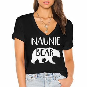 Naunie Grandma Gift Naunie Bear Women's Jersey Short Sleeve Deep V-Neck Tshirt - Seseable