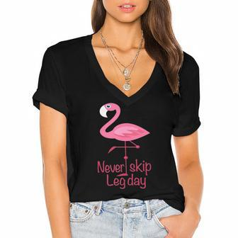 Never Skip Leg Day Gym Fitness Workout Flamingo Women's Jersey Short Sleeve Deep V-Neck Tshirt | Mazezy