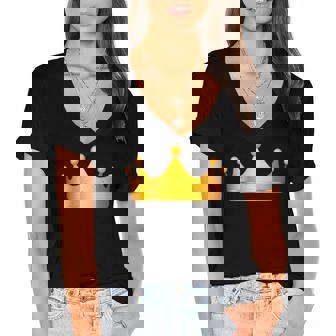 New King Crown Royalty Gift Women's Jersey Short Sleeve Deep V-Neck Tshirt | Mazezy