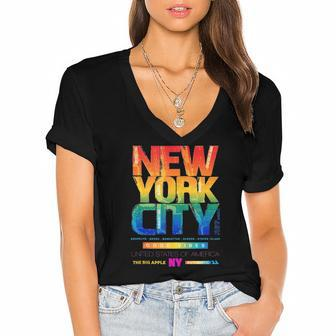 New York City Illustration Graphic Style Cool New York City Women's Jersey Short Sleeve Deep V-Neck Tshirt | Mazezy