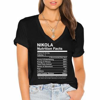 Nikola Nutrition Facts Name Family Funny Women's Jersey Short Sleeve Deep V-Neck Tshirt | Mazezy