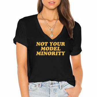 Not Your Model Minority - Stop Asian Hate Aapi Women's Jersey Short Sleeve Deep V-Neck Tshirt | Mazezy