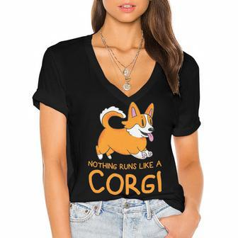 Nothing Runs Like A Corgi Funny Animal Pet Dog Lover V2 Women's Jersey Short Sleeve Deep V-Neck Tshirt - Monsterry AU
