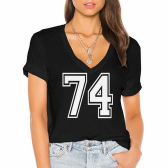 Number 74 Birthday 74Th Sports Player Team Numbered Jersey Women's Jersey Short Sleeve Deep V-Neck Tshirt | Mazezy