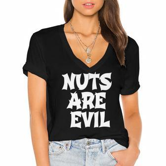 Nuts Are Evil - Nut Allergy Women's Jersey Short Sleeve Deep V-Neck Tshirt | Mazezy