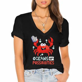 Oceans Of Possibilities Summer Reading 2022Crab Women's Jersey Short Sleeve Deep V-Neck Tshirt | Mazezy