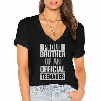 Official Teenager Brother 13Th Birthday Brother Party Gifts Women's Jersey Short Sleeve Deep V-Neck Tshirt | Mazezy
