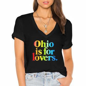 Ohio Is For Lovers Rainbow Women's Jersey Short Sleeve Deep V-Neck Tshirt | Mazezy