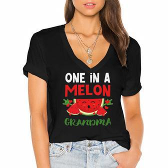 One In A Melon Grandma Love Watermelon Summer Fruit Lover Women's Jersey Short Sleeve Deep V-Neck Tshirt | Mazezy