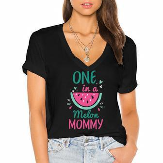 One In A Melon Mommy Watermelon Family Matching Women's Jersey Short Sleeve Deep V-Neck Tshirt | Mazezy