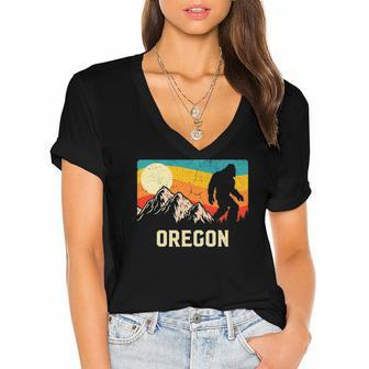 Oregon Bigfoot Sasquatch Mountains Retro Hiking Women's Jersey Short Sleeve Deep V-Neck Tshirt | Mazezy