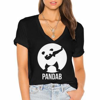 Pandab Funny Dabbing Panda Design Gift Women's Jersey Short Sleeve Deep V-Neck Tshirt | Mazezy