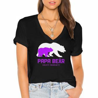 Papa Bear Support Epilepsy Awareness Women's Jersey Short Sleeve Deep V-Neck Tshirt | Mazezy