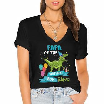 Papa Of The Birthday Boy Rawr Dinosaur Birthday Partyrex Women's Jersey Short Sleeve Deep V-Neck Tshirt | Mazezy