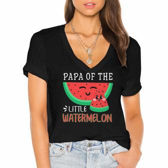 Papa Of The Little Watermelon Melon Family Matching Women's Jersey Short Sleeve Deep V-Neck Tshirt | Mazezy