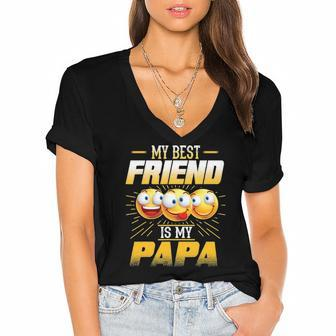 Papa Tee  My Best Friend Is My Papa Funny Gift Tees Women's Jersey Short Sleeve Deep V-Neck Tshirt