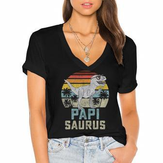 Papisaurusrex Dinosaur Papi Saurus Family Matching Women's Jersey Short Sleeve Deep V-Neck Tshirt | Mazezy