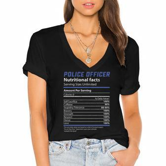 Police Officer Nutrition Facts Funny Cop Deputy Gift Women's Jersey Short Sleeve Deep V-Neck Tshirt | Mazezy
