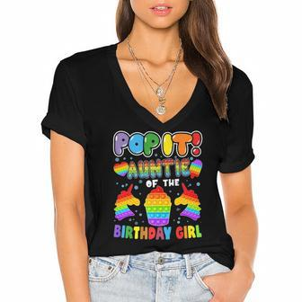 Pop It Auntie Of The Birthday Girl Kids Family Matching Women's Jersey Short Sleeve Deep V-Neck Tshirt | Mazezy