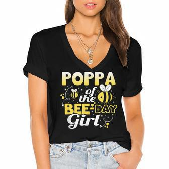 Poppa Of The Bee Day Girl Hive Party Matching Birthday Sweet Women's Jersey Short Sleeve Deep V-Neck Tshirt - Seseable