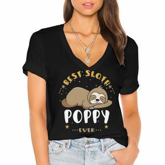 Poppy Grandpa Gift Best Sloth Poppy Ever Women's Jersey Short Sleeve Deep V-Neck Tshirt - Seseable