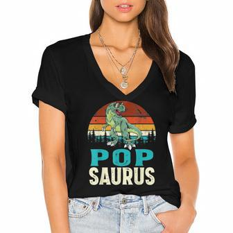 Popsaurusrex Dinosaur Funny Pop Saurus Family Matching Women's Jersey Short Sleeve Deep V-Neck Tshirt | Mazezy