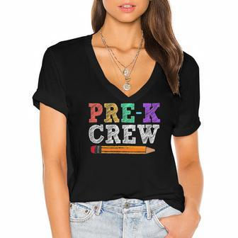 Pre K Crew Funny Pre K Teachers Gift Back To School Women's Jersey Short Sleeve Deep V-Neck Tshirt | Mazezy