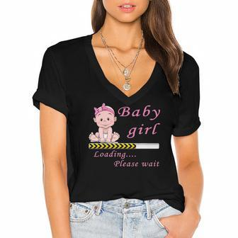 Pregnant Expecting Baby Girlpregnancy Mom Gift Tee Women's Jersey Short Sleeve Deep V-Neck Tshirt | Mazezy