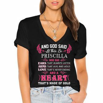 Priscilla Name Gift And God Said Let There Be Priscilla Women's Jersey Short Sleeve Deep V-Neck Tshirt - Seseable