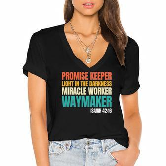 Promise Keeper Miracle Worker Waymaker Christian Faith Women's Jersey Short Sleeve Deep V-Neck Tshirt | Mazezy