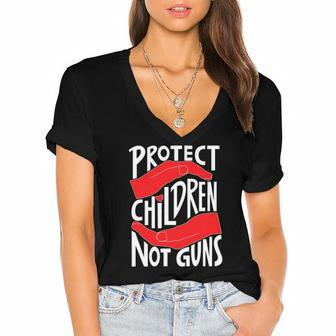 Protect Children Not Guns Anti Gun Women's Jersey Short Sleeve Deep V-Neck Tshirt | Mazezy