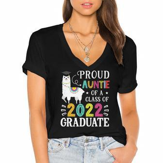 Proud Auntie Of A 2022 Graduate Funny Llama Aunt Women's Jersey Short Sleeve Deep V-Neck Tshirt | Mazezy