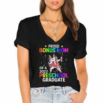 Proud Bonus Mom Of A 2022 Preschool Graduate Unicorn Women's Jersey Short Sleeve Deep V-Neck Tshirt | Mazezy