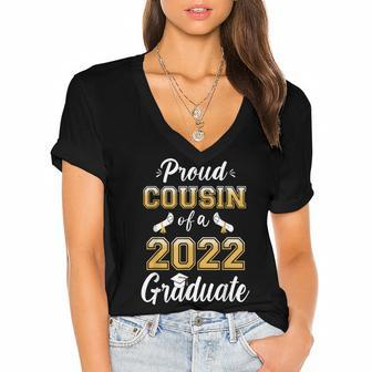 Proud Cousin Of A Class Of 2022 Graduate Senior Graduation Women's Jersey Short Sleeve Deep V-Neck Tshirt | Mazezy