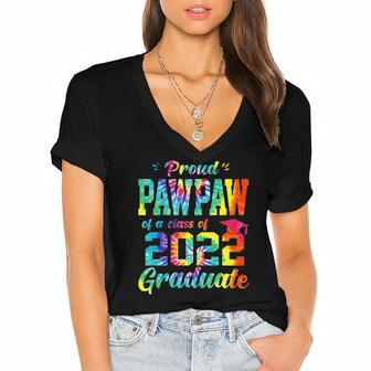 Proud Pawpaw Of A Class Of 2022 Graduate Tie Dye Women's Jersey Short Sleeve Deep V-Neck Tshirt | Mazezy