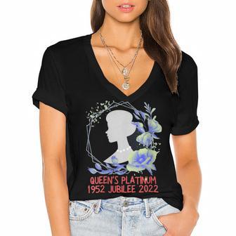 Queen Platinum Jubilee Women's Jersey Short Sleeve Deep V-Neck Tshirt | Favorety UK