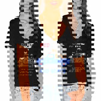 Red White And Goats 4Th Of July 2022 Women's Jersey Short Sleeve Deep V-Neck Tshirt | Mazezy